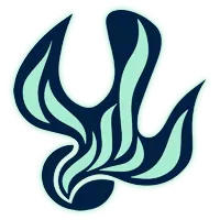 Men's Club of St. Joseph in Port St. Joe, logo is a dark blue dove diving downard with greenish flame like wings